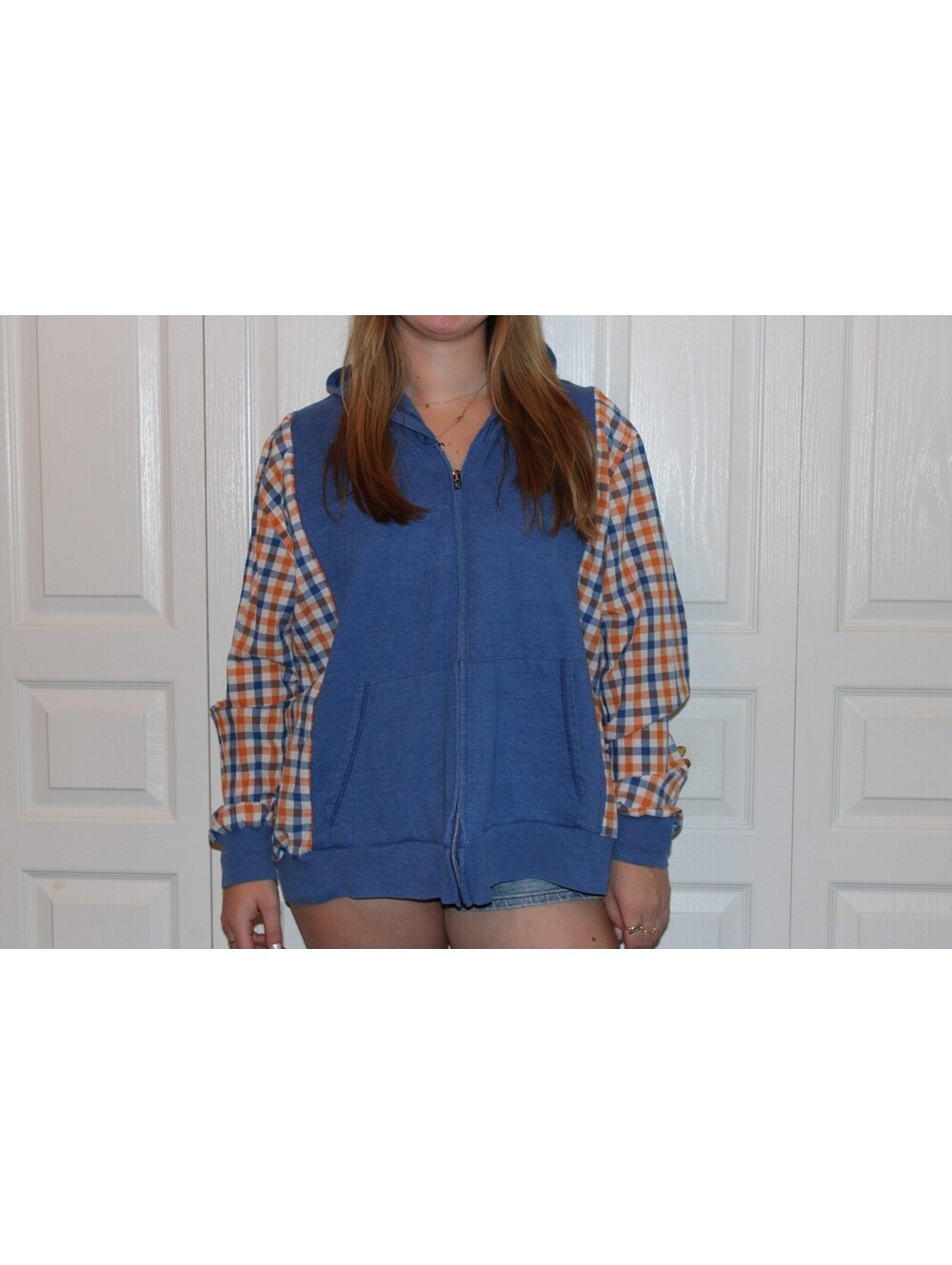 Blue Hoodie w/ Orange Plaid Sleeves Mr. Owl from Tootsie Roll Lollipops